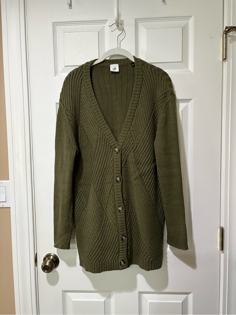 CAbi Olive Rib Chevron Button-Front Cardigan Style 3536